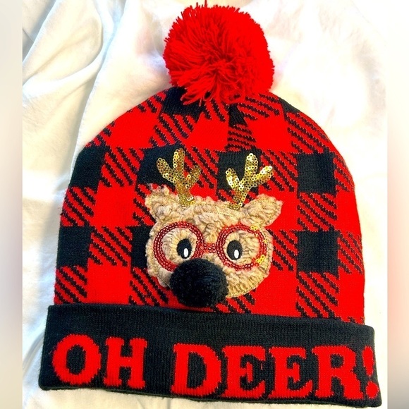 D03.4 Holiday Time Women's Holiday Beanie Hat Oh Deer! Reindeer - Picture 2 of 5